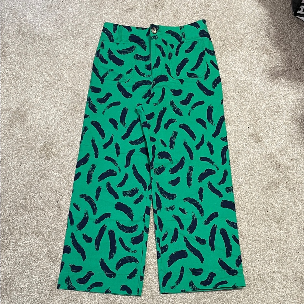 Anthropologie Green and Navy Wide Leg Colette Pants